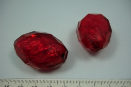 [0598 ] Zilverfolie kraal Rood, ovaal 40 mm.  per stuk