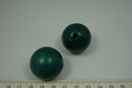 *[5460 ] Houten kraal ongelakt 30 mm. Donker  Groen, per stuk