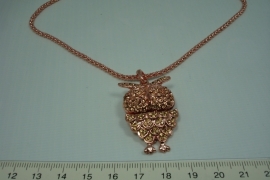 [5711 ] Uil 4 cm. Ketting 80 cm. Rosé Kleur