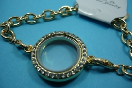 [ 6254 ] Armband 19 cm. met Locker Rond 25mm. Goudkleur met Glitter, per stuk