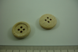 [ 1082 ] Houten Knoop 15 mm. 4 gats, per stuk