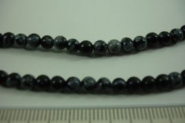 [ 8497 ] Snowflake Obsidiaan  4 mm.  per streng  38.5 cm.