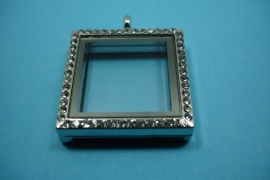 [ 6234 ] Locker Vierkant 30 mm. Zilverkleur met Glitter, per stuk