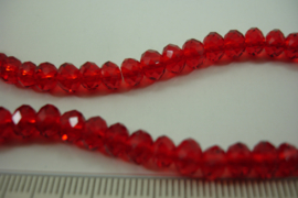 [ 6752 ] Fazet Spacer glaskraal 6 mm. Helder Rood, per streng