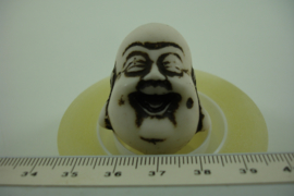 *[ 6923 ] Lachende Boeddha 36 mm. Wit met D. Grijs, per stuk