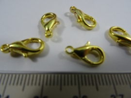 (5085) Karabijn slotje goudkleur 14 mm. 5 stuks.