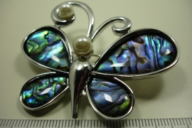 [ 6321 ] Vlinder broche 6 cm. Paua Schelp. per stuk