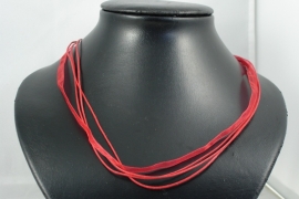 [ 5874 ] Ketting Rood Organza en Waskoord, per stuk