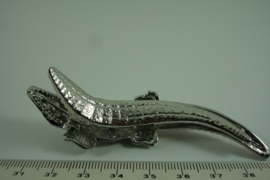 [ 6654 ] Haarspeld Krokodil 8.5 cm. Zilver met Roze strass, per stuk