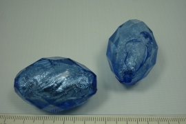 [0607 ] Zilverfolie kraal Blauw, ovaal 40 mm.  per stuk