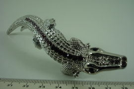 *[ 6653 ] Haarspeld Krokodil 12 cm. Zilver met Roze kristal, per stuk