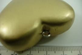 [ 6792 ] Houten Hart hanger 5 cm. Goudkleur, per stuk