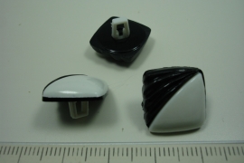 [ 0901 ] sluit Knoop 15 x 15 mm. Kunstof, Zwart/Wit, per stuk
