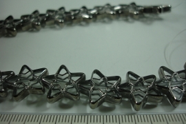 [ 6507 ] Glaskraal 15 mm. Bloem, Helder met Zilveren randjes, 24 stuks