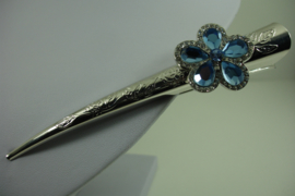 *[ 6652 ] Haarspeld 13 cm. Zilver met Blauw in Bloem, per stuk