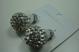 [ 6214 ] Double Dots Oorbel Zilver Glitter, per paar