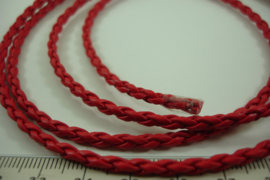 [ 7008 ] Kunst Leer 3 mm. Gevlochten, Rood, per meter