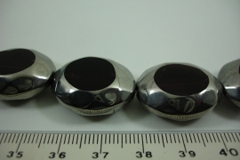 [ 6458 ] Glas kraal dik ovaal 23 x 20 mm. Paars met Zilver rand, 14 stuks