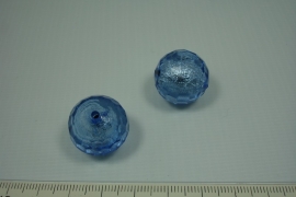 [0604 ] Zilverfolie kraal Blauw, rond 20 mm.  per stuk