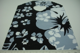 +[ 8242 ] Tasje 21 x 13 cm. Zwart met Witte bloem, 50 stuks