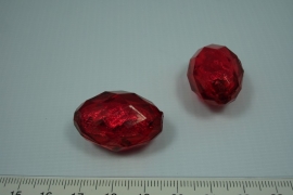 [0595 ] Zilverfolie kraal Rood, ovaal 30 mm.  per stuk