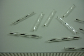 [ 6575 ] Glazen gedraaide Buisjes 25 mm. Zilver,  per 10 stuks