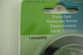 [ 7019 ] Elastisch koord 1 mm. Zwart, per 5 meter