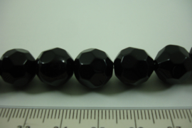 [ 6953 ] Ronde facet geslepen Glaskraal  12 mm. Zwart, per streng