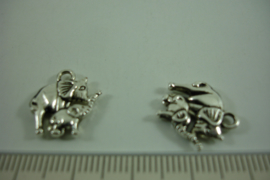 [ 1268 ] Olifantjes  15.6 x 14.4 mm. Zilverkleur, per stuk