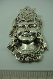 [ 1076 ] Boedha masker 5 cm.   Zilverkleur, metaal, per stuk