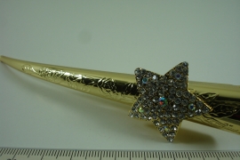 *[ 6651 ] Haarspeld 13 cm. Goudkleur met Strass op Ster, per stuk