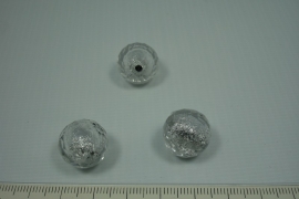 [0580 ] Zilverfolie kraal Wit,  rond 15 mm. per stuk