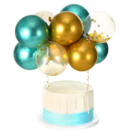 Ballon taart topper turqoise/goud