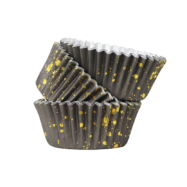 PME BC841Zwart cupcake bakvormpjes met gouden vlekken