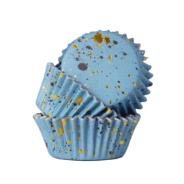 PME BC840 Blauwe cupcake bakvormpjes met gouden vlekken