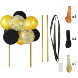 Ballon taart topper zwart/goud