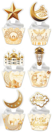 Cupcake wrappers en toppers Eid mubarak (12 stuks)