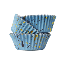 PME BC840 Blauwe cupcake bakvormpjes met gouden vlekken