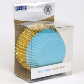 PME BC838 Blauwe cupcake bakvormpjes met gouden rand