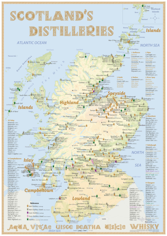 Map ”Scotland’s Distilleries“ 2021 Edition -Medium -  42 x 60 cm