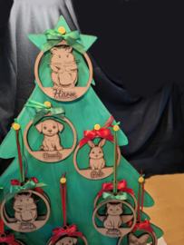 Houten kerstboomhanger met naam "huisdier"