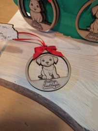 Houten kerstboomhanger met naam "huisdier"