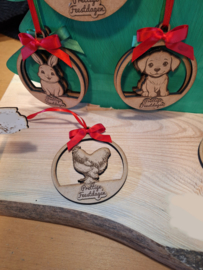 Houten kerstboomhanger met naam "huisdier"