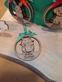 Houten kerstboomhanger met naam "huisdier"