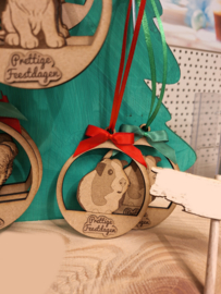 Houten kerstboomhanger met naam "huisdier"