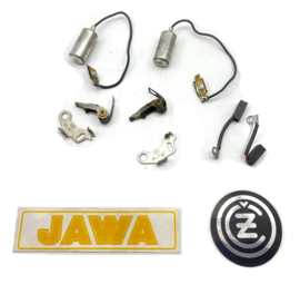 Jawa / CZ Contact breaker & condenser set + carbon brushes 443 930 230 010-020 / 443 990 231 005-008 / 344 146 703 661