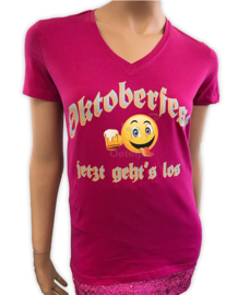Oktoberfest t-shirt dames roze met print jetzt geht's los
