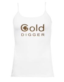Party spaghetti top wit en gouden glittertekst "Gold Digger"