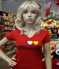 T shirt dames  rood met opdruk I love Oeteldonk