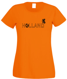 WK voetbal t-shirt dames oranje korte mouw Holland en leeuw